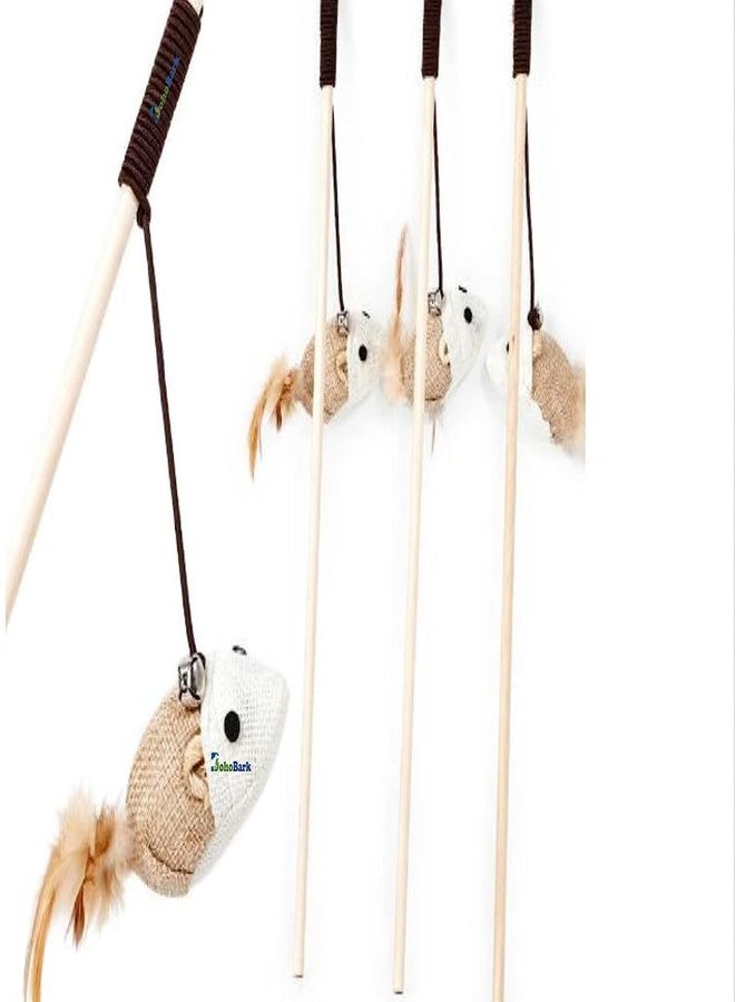 BohoBark Cat Teaser Playing Stick & Feather Interactive Teasing Wand Toy with 45 cm Rod Rope 67cm Pack of 2 (Multicolour) - Image 2